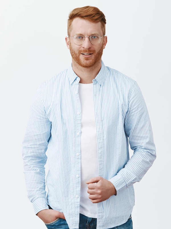 Chemise Maxime en coton bio pour homme bleu clair rayé – Etikashion