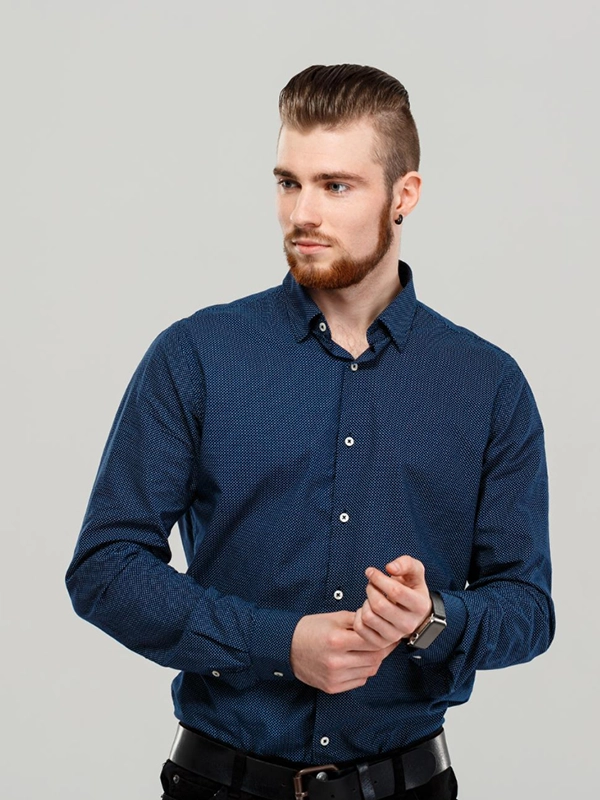 Chemise Théo en coton bio pour homme – bleu foncé – Etikashion