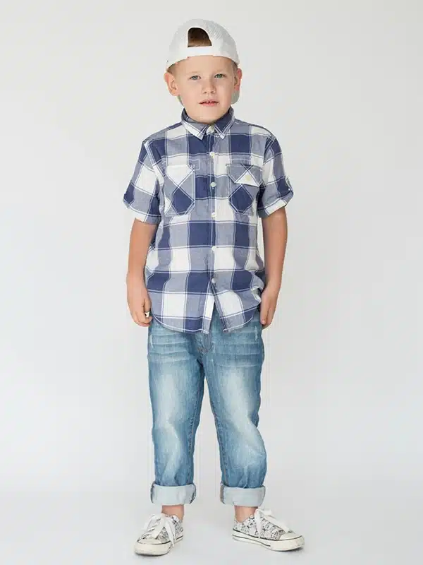 Jean Noé en coton bio pour enfant – vue de face – modèle Noé – mode éthique Etikashion