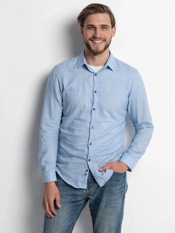 Chemise Sacha en coton bio pour homme – bleu – vue de face – Etikashion